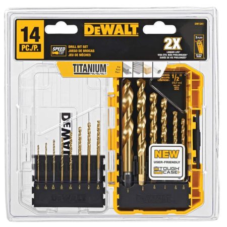 DEWALT DW1341 Titanium-Nitride Coated Drill Bit Set for Wood, Metal, Plastic, 14-pc