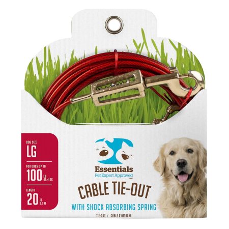 Large Dog Red Cable Tie-Out with Shock Absorbing Spring