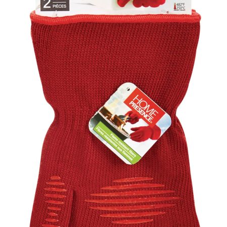 Trudeau 2pc Heat Resistant Oven Glove/Mitt Set, Non-Slip Grip, Red