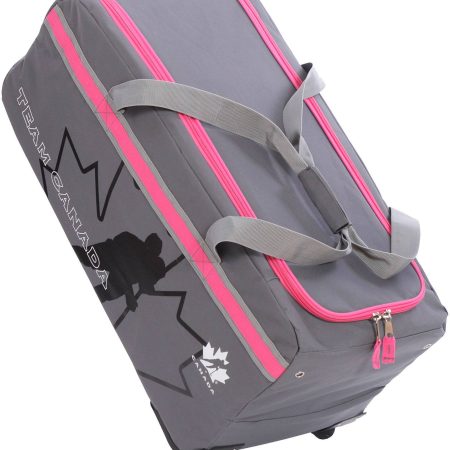 Hockey Canada Hockey Bag, Wheeled, Junior, Grey/Pink, 32-in