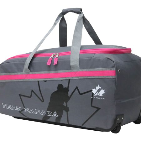 Hockey Canada Hockey Bag, Wheeled, Junior, Grey/Pink, 32-in