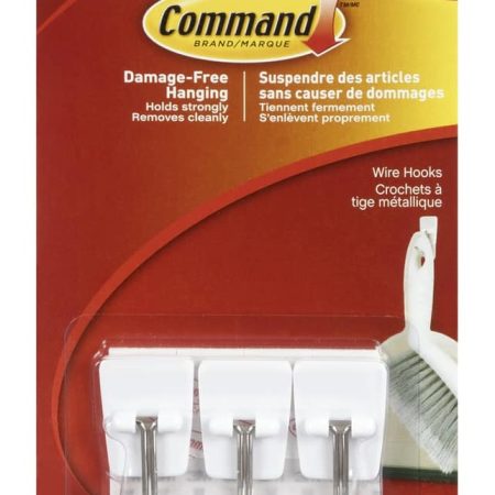 Command Micro Wire Utensil Hooks with Adhesive Strips, White, 0.5-lbs, 3 Strips Per Pack