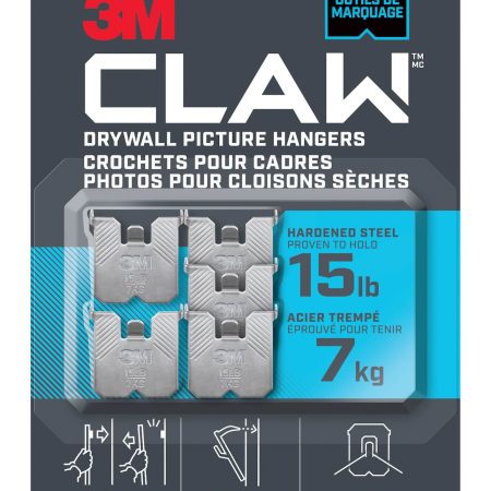 3M Claw DrywAll Picture Hanger, 15-lb Capacity, 5 Hangers per Pack