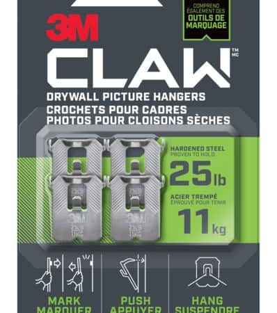 3M Claw DrywAll Picture Hanger, 25-lb Capacity, 4 Hangers per Pack