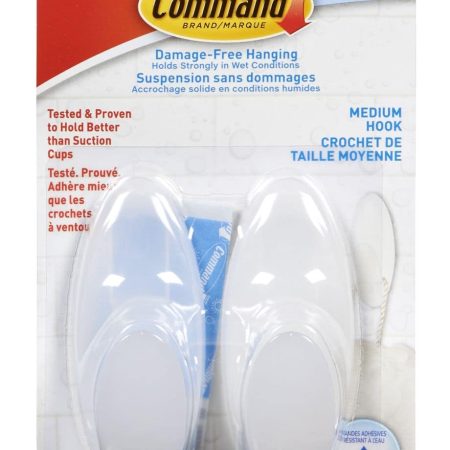 3M Command Medium Bathroom Hook, 2-pk