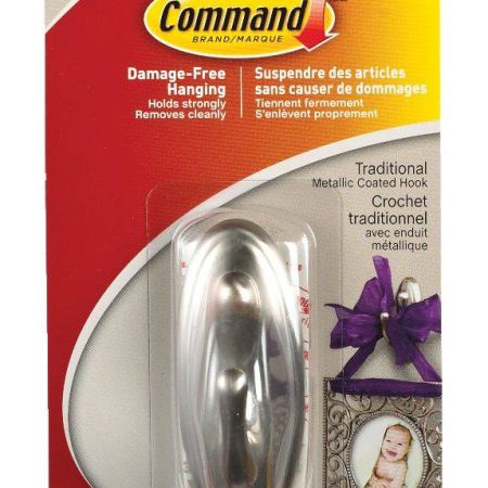 3M Command™ Medium Traditional Decorative Utility Hook, Brushed Nickel