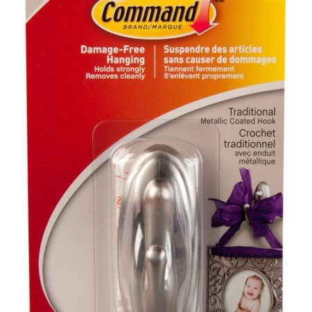 3M Command™ Medium Traditional Decorative Utility Hook, Brushed Nickel