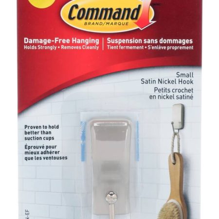 3M Command Small Bathroom Hook, Nickel Finish