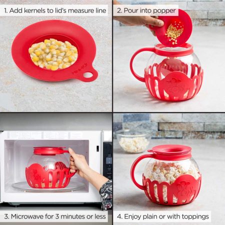 Microwave Popcorn Maker, BPA Free, Red, 3-qt