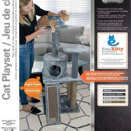 Cat Craft Cat Tree Playset with Cardboard Scratcher and Post, 45-in, Grey