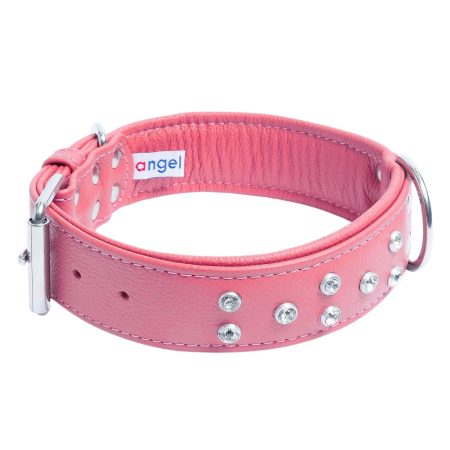 Athens Dog Collar Leather with Rhinestone Bubblegum Pink