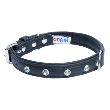 Athens Dog Collar Leather with Rhinestone Midnight Black