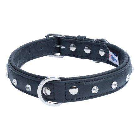 Athens Dog Collar Leather with Rhinestone Midnight Black