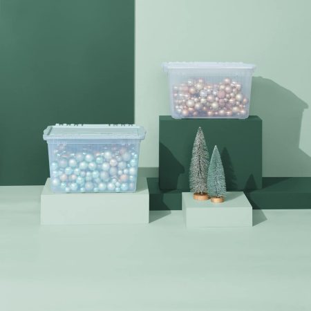 type A Transparent Stackable Storage Box with Flip-top Lid, 45-L, Eucalyptus