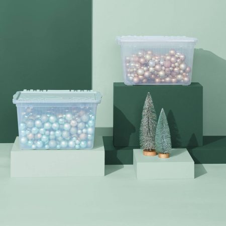 type A Transparent Stackable Storage Box with Flip-top Lid, 45-L, Eucalyptus