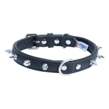 Rotterdam Dog Collar Leather Spiked Midnight Black