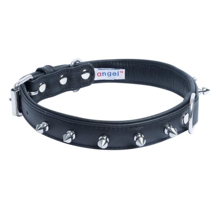 Rotterdam Dog Collar Leather Spiked Midnight Black