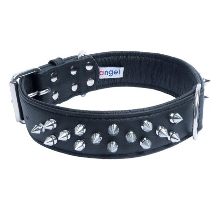 Amsterdam Dog Collar Leather Spiked Midnight Black