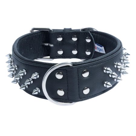 Amsterdam Dog Collar Leather Spiked Midnight Black