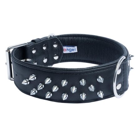 Amsterdam Dog Collar Leather Spiked Midnight Black