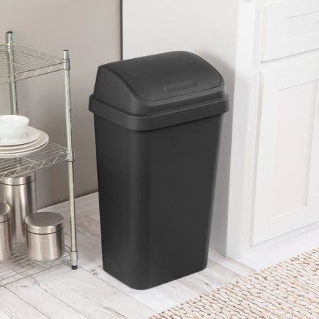 Sterilite Plastic Rectangular Swing Lid Garbage Can, Black, 49-L