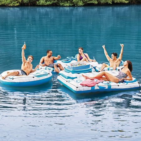 Outbound Inflatable Floating River/Lake Connectable Multiple-Person Party Raft w/Cooler, White/Blue