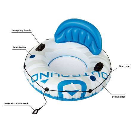 Outbound Inflatable Floating River/Lake Connectable 1-Person Tube/Ring, White/Blue, 51-in