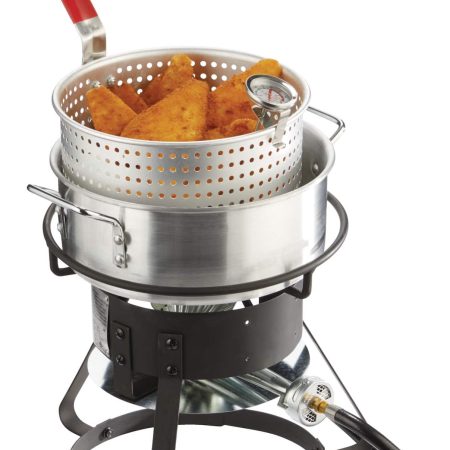 MASTER Chef Outdoor Aluminium Fish Deep Fryer with Thermometer & Propane Gas Burner 6.5-qt