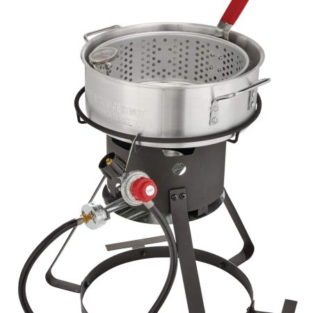 MASTER Chef Outdoor Aluminium Fish Deep Fryer with Thermometer & Propane Gas Burner 6.5-qt