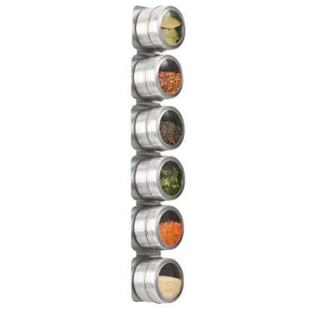 Trudeau Stainless Steel Magnetic Spice Jars with Wall Plate, 6-pc