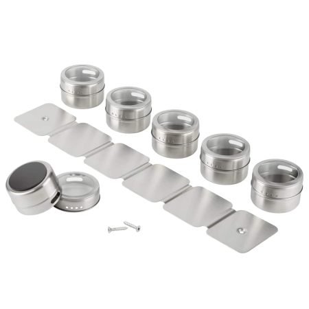 Trudeau Stainless Steel Magnetic Spice Jars with Wall Plate, 6-pc