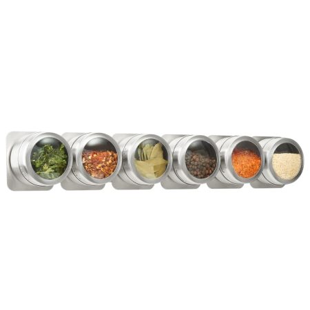 Trudeau Stainless Steel Magnetic Spice Jars with Wall Plate, 6-pc