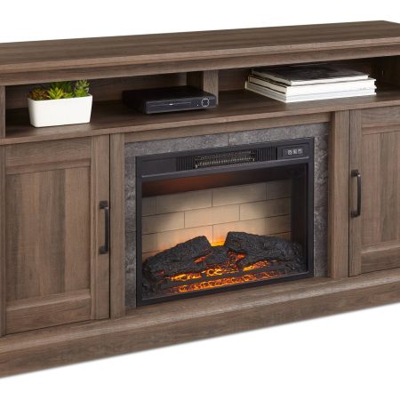 CANVAS Abbostford Media Console Electric Fireplace TV Stand, 60-in, 1400W, Includes Remote Control, Brown