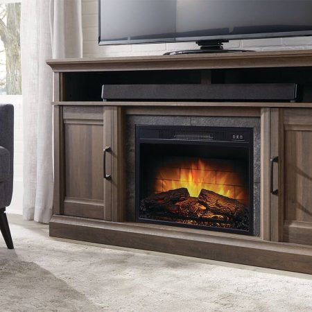 CANVAS Abbostford Media Console Electric Fireplace TV Stand, 60-in, 1400W, Includes Remote Control, Brown