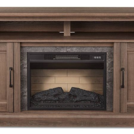 CANVAS Abbostford Media Console Electric Fireplace TV Stand, 60-in, 1400W, Includes Remote Control, Brown