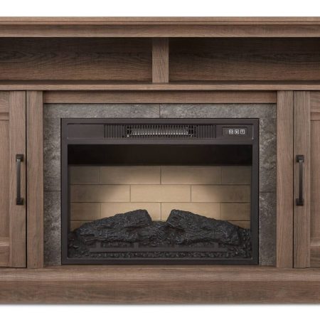 CANVAS Abbostford Media Console Electric Fireplace TV Stand, 60-in, 1400W, Includes Remote Control, Brown