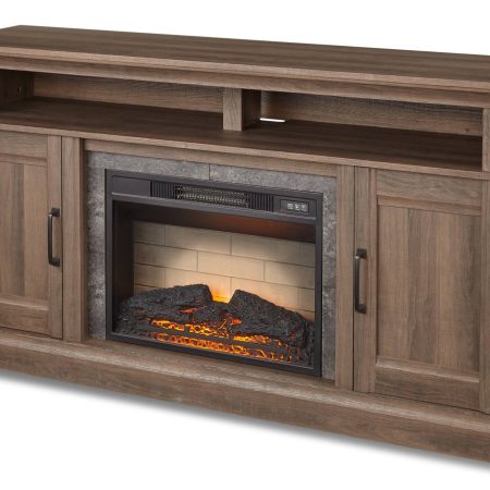 CANVAS Abbostford Media Console Electric Fireplace TV Stand, 60-in, 1400W, Includes Remote Control, Brown