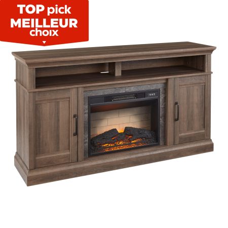 CANVAS Abbostford Media Console Electric Fireplace TV Stand, 60-in, 1400W, Includes Remote Control, Brown