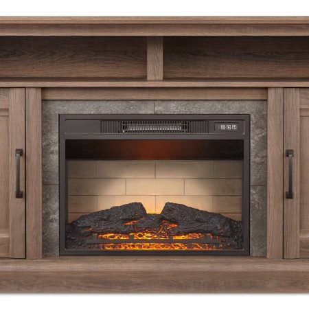 CANVAS Abbostford Media Console Electric Fireplace TV Stand, 60-in, 1400W, Includes Remote Control, Brown