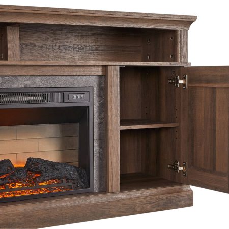 CANVAS Abbostford Media Console Electric Fireplace TV Stand, 60-in, 1400W, Includes Remote Control, Brown