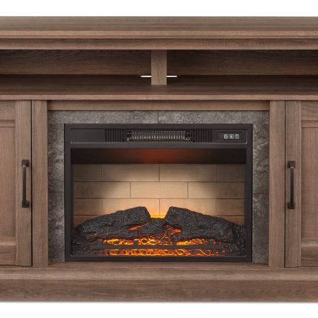 CANVAS Abbostford Media Console Electric Fireplace TV Stand, 60-in, 1400W, Includes Remote Control, Brown