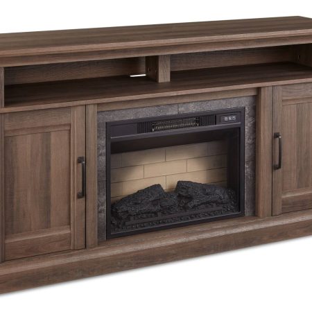 CANVAS Abbostford Media Console Electric Fireplace TV Stand, 60-in, 1400W, Includes Remote Control, Brown