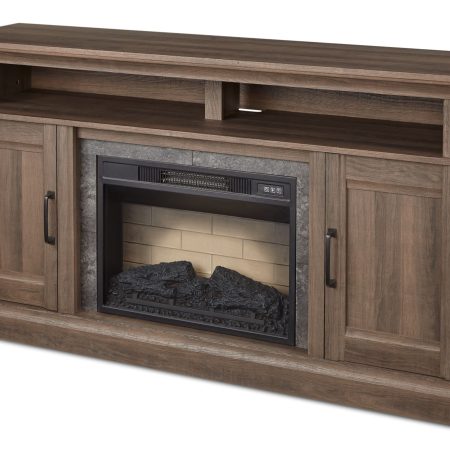 CANVAS Abbostford Media Console Electric Fireplace TV Stand, 60-in, 1400W, Includes Remote Control, Brown