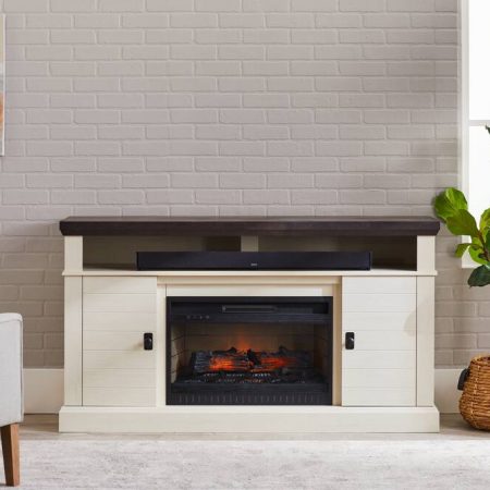 CANVAS Ashcroft Media Console Electric Fireplace TV Stand, 60-in, 1400W, Includes Remote Control, White