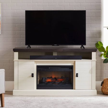 CANVAS Ashcroft Media Console Electric Fireplace TV Stand, 60-in, 1400W, Includes Remote Control, White