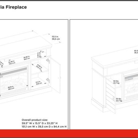 CANVAS Ashcroft Media Console Electric Fireplace TV Stand, 60-in, 1400W, Includes Remote Control, White