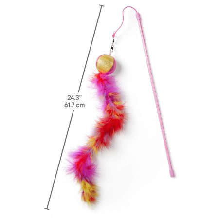 Feather Ball Pink Teaser Wand Cat Toy