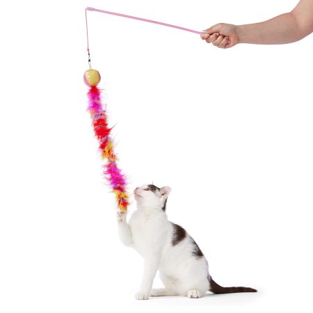 Feather Ball Pink Teaser Wand Cat Toy