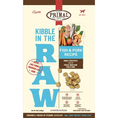 Kibble in the Raw Fish & Pork Recipe Adult Dog Food