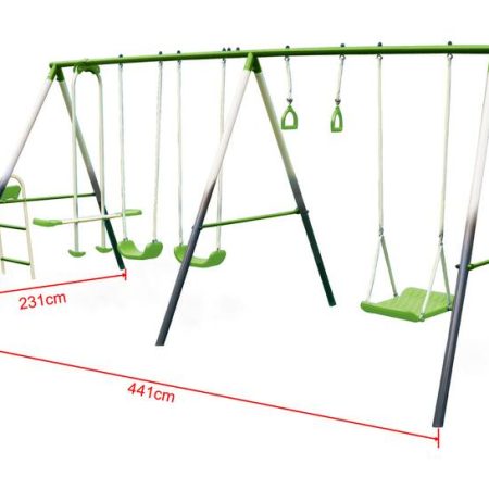 Sportspower Outdoor 7-Station Metal Swing Set Combo, 2 Swings, Trapeze & more Kids Ages 3+